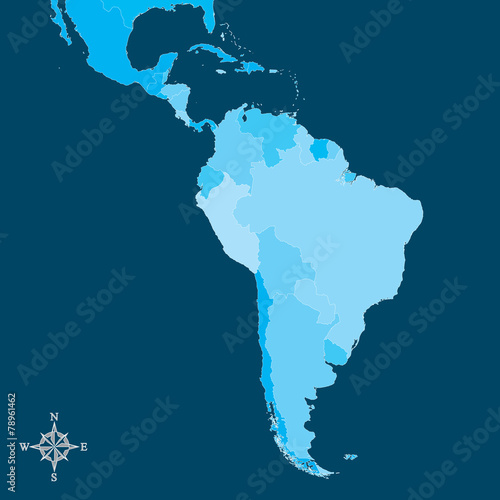 South America Map - Vector Map of South America with north arrow