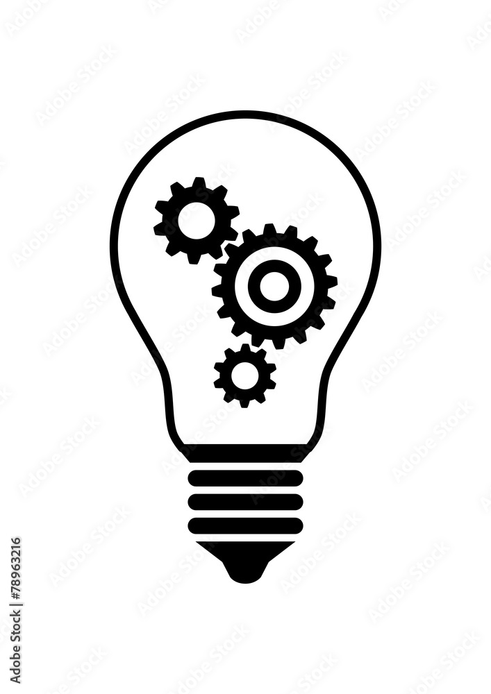 Gears in lightbulb on white background