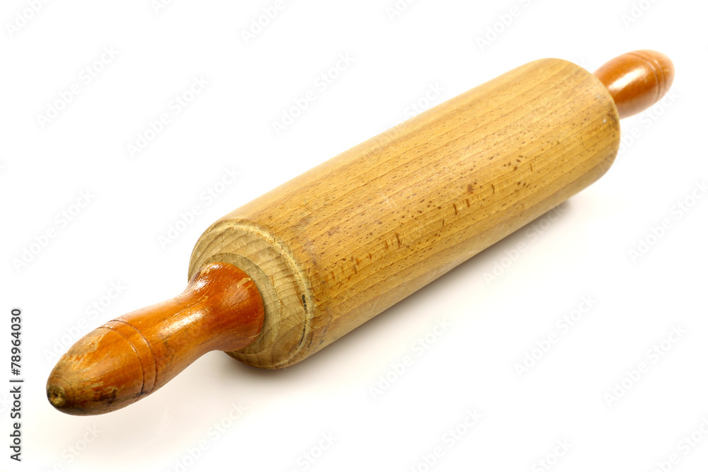 wooden rolling pin on a white background
