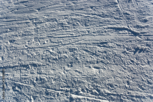 Closeup shot of skis marks on snow slope