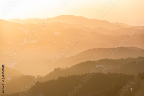 Mountain range at sunset, Black Forest, Germany