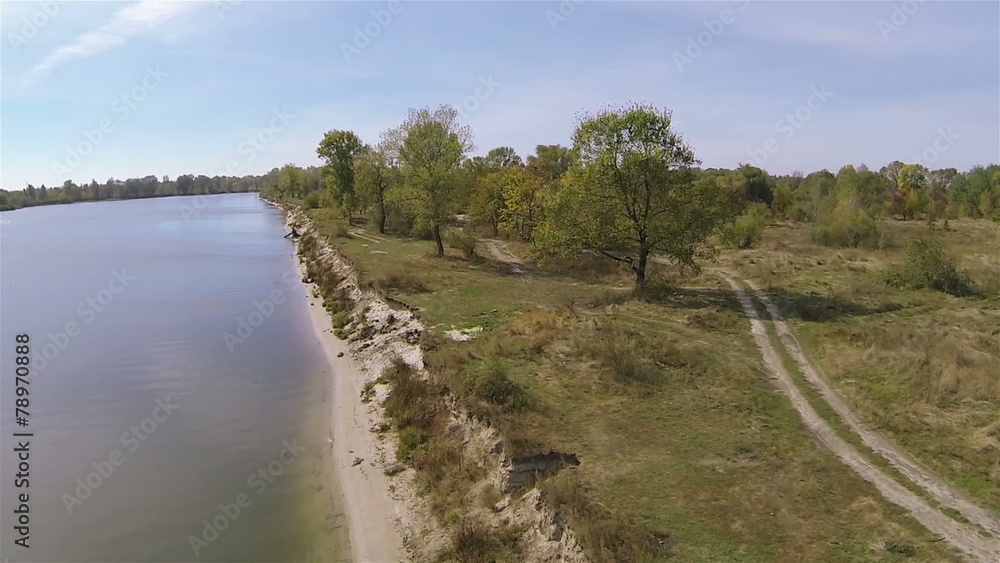 Flight over river un bright sunny day. Aerial Landscape Flight over river un bright sunny day. Aerial Landscape