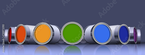the metal cans with colorful  paint