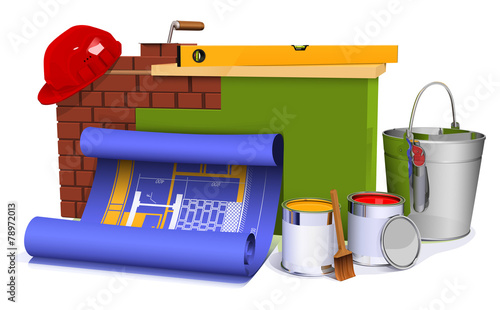 the part of the wall with different  objects for building