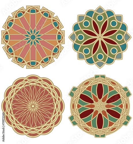 A set of colored stars in art deco design stained glass 