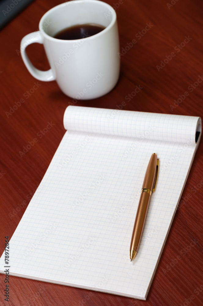 Blank Pad of Paper, Pen and Coffee Blank Pad of Paper, Pen and Coffee