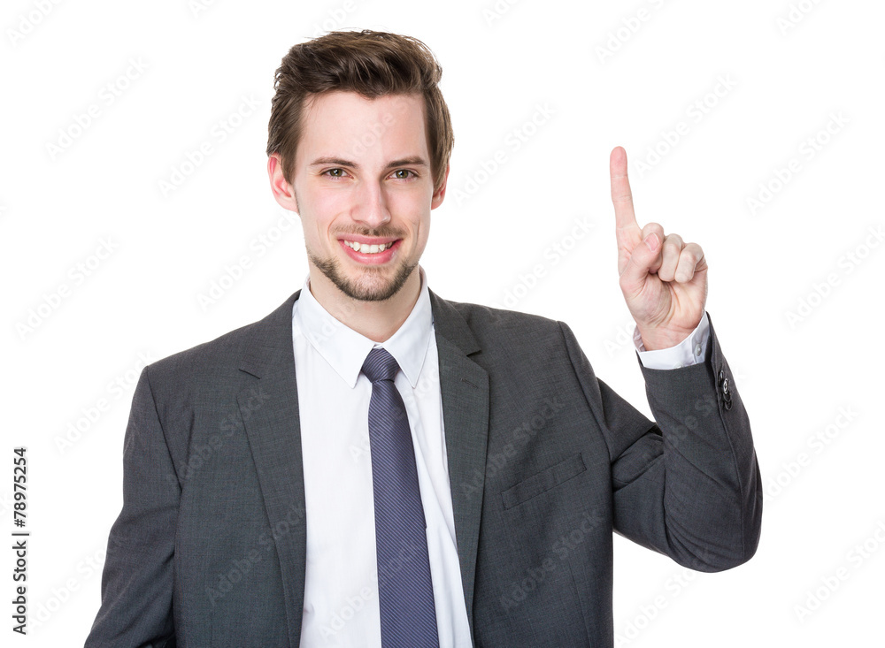 Caucasian businessman with finger point up Caucasian businessman with finger point up