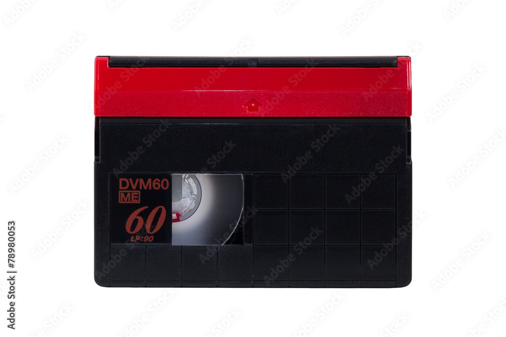 Closeup of a MiniDV cassette isolated on white background Closeup of a MiniDV cassette isolated on white background