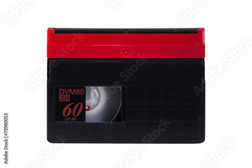 Closeup of a MiniDV cassette isolated on white background photo