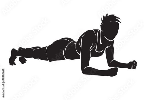 Sporty woman is working out. Vector silhouette