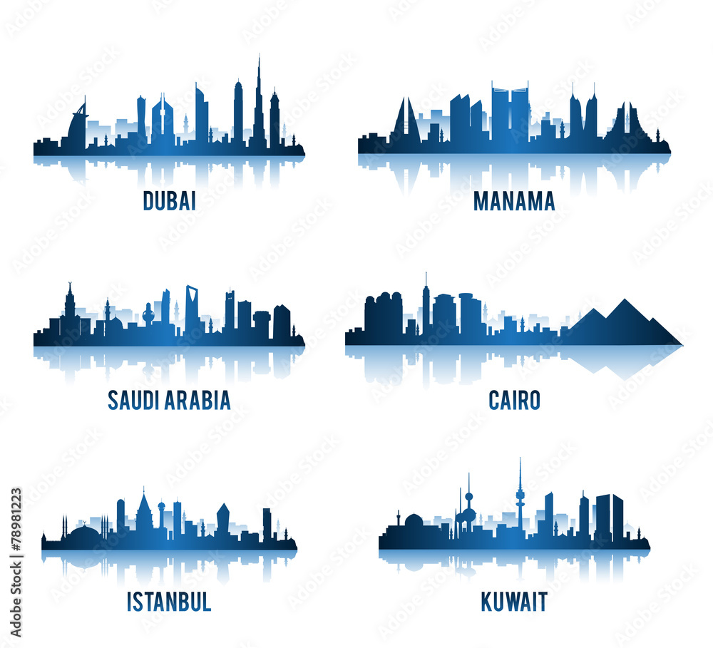 Obraz premium Zestaw miast na Bliskim Wschodzie znanych budowli