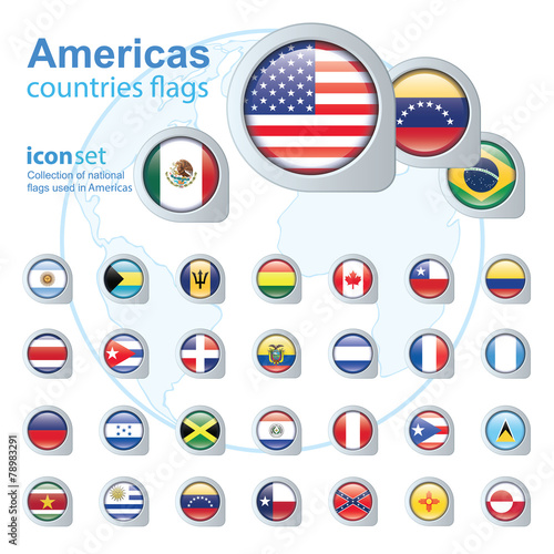 set of Americas flags, vector illustration