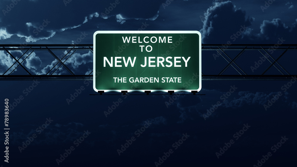 New Jersey USA State Welcome to Highway Road Sign at Night Stock  Illustration | Adobe Stock
