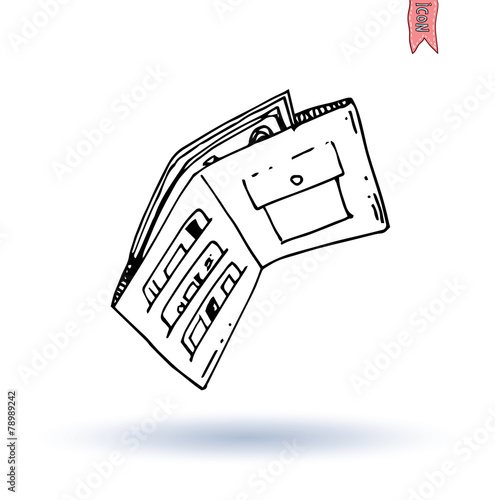 Wallet icon, hand drawn illustration.