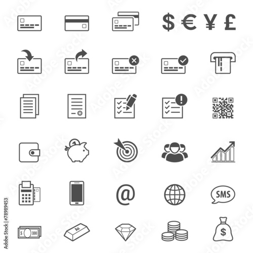 Finance and banking line style vector icon set