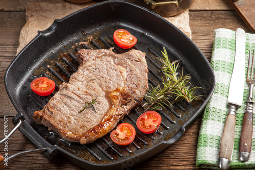 Fried beef steak.