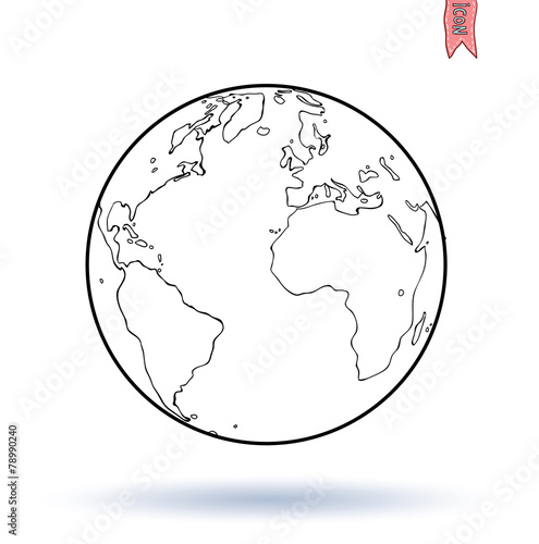 planet earth icon, hand drawn vector illustration.