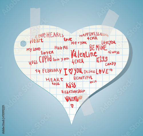 heart made of words Love, vector illustration.