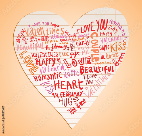 heart made of words Love, vector illustration.