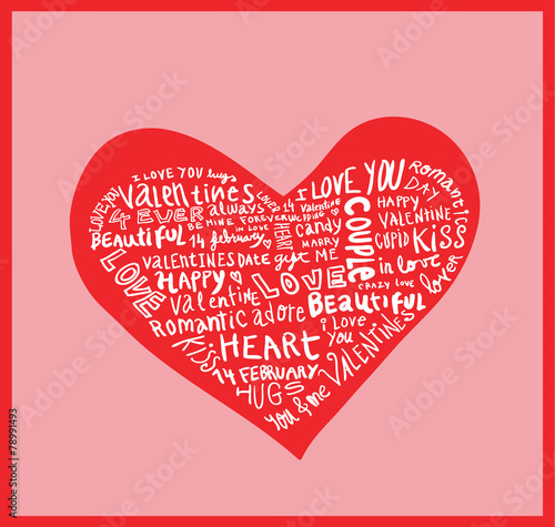 heart made of words Love, vector illustration.