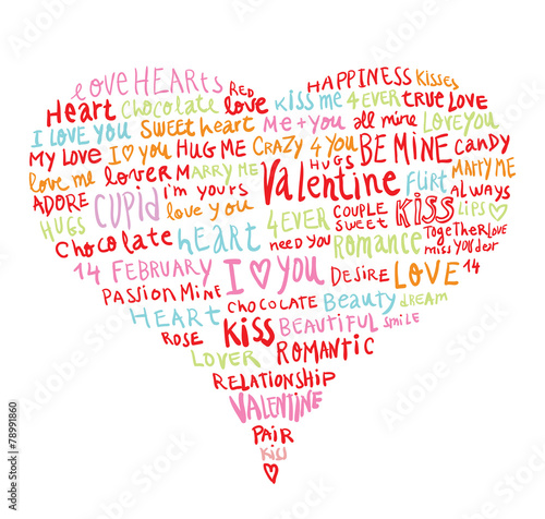 heart made of words Love, vector illustration.