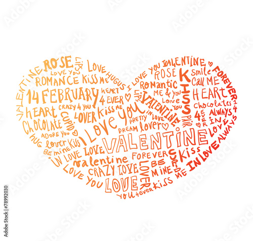 heart made of words Love, vector illustration.
