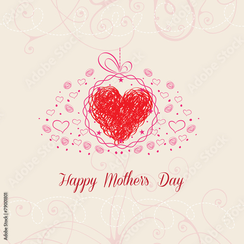 Happy Mothers's Day with heart greeting card