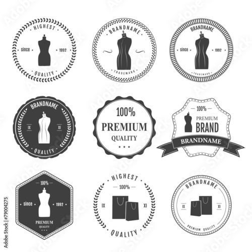 Set vintage retro mannequin shopping badges