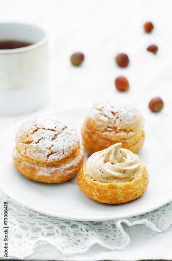 profiteroles with cream with praline