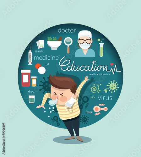 Boy sneeze healthcare and medical with virus design infographic,