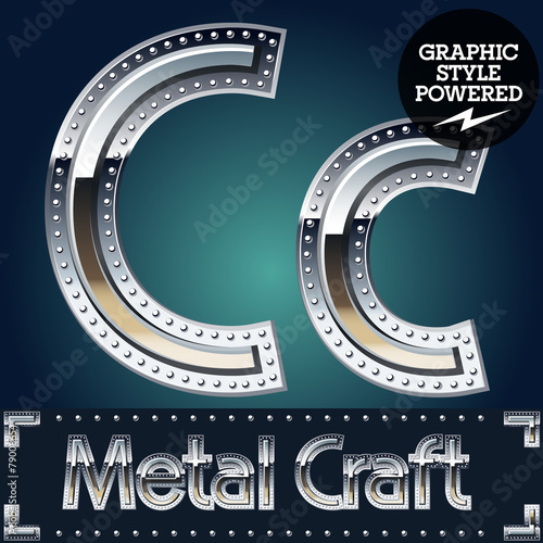 Metal aluminum alphabet with riveted border. Letter C