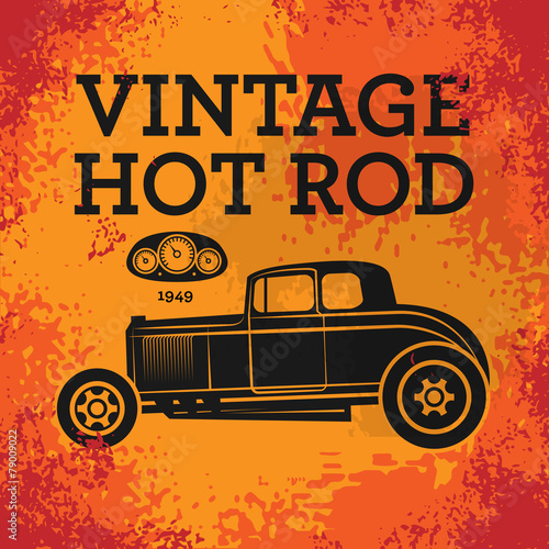 Retro Hot Rod poster, vector