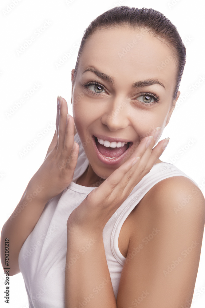Portrait of Caucasian Vrunette Woman With Natural Smile and Posi Portrait of Caucasian Vrunette Woman With Natural Smile and Posi