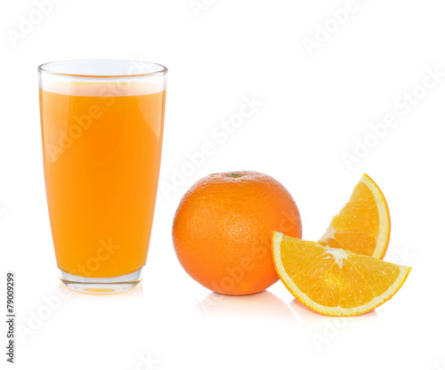 Fresh orange and glass with juice