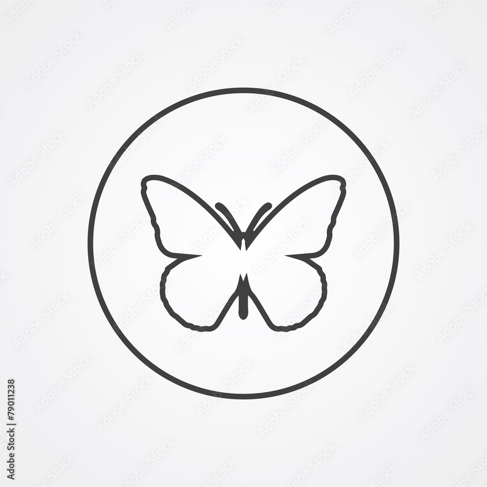 butterfly outline symbol, dark on white background, logo templat ...