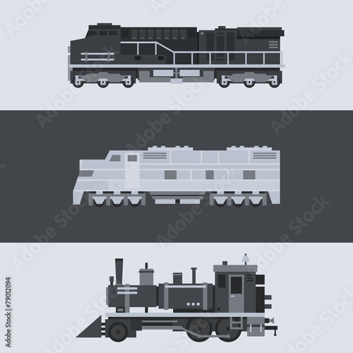 Flat design of train locomotive set