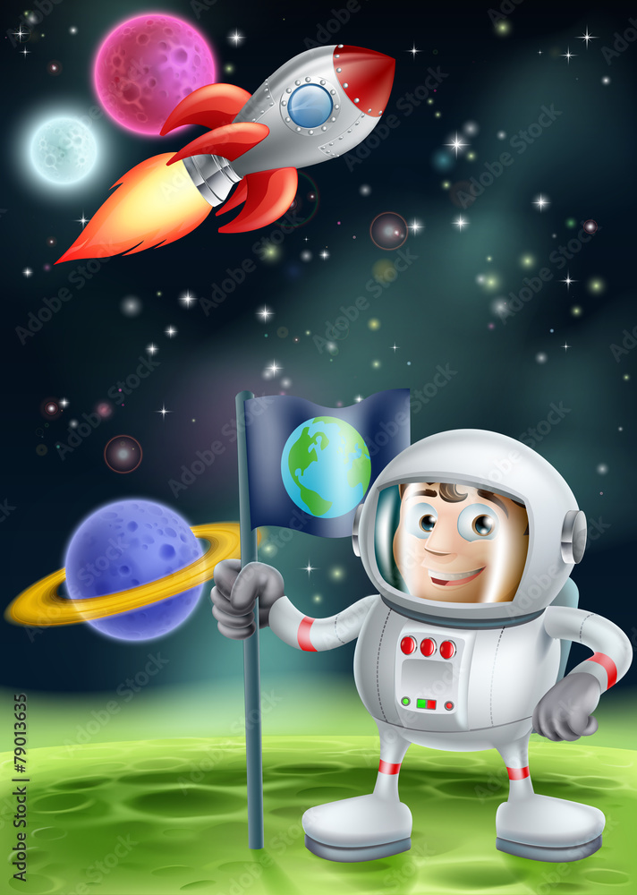 Cartoon Astronaut and Rocket Cartoon Astronaut and Rocket