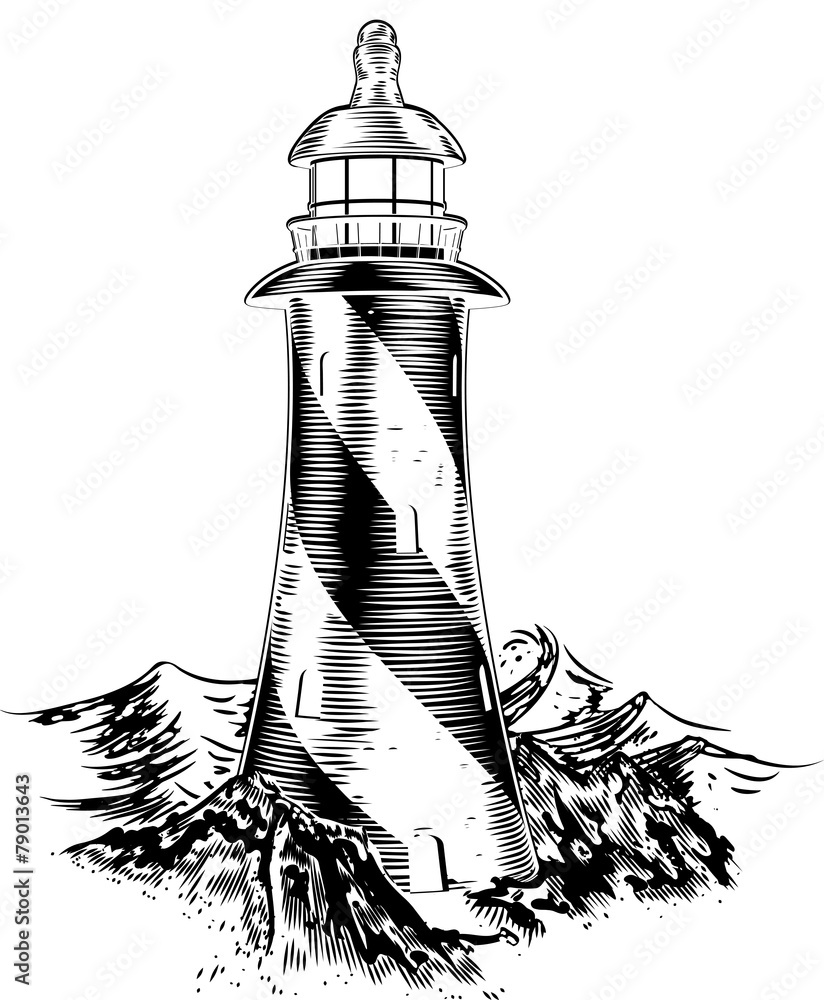 Woodblock style lighthouse