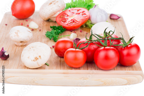 vegetables on wooden platter