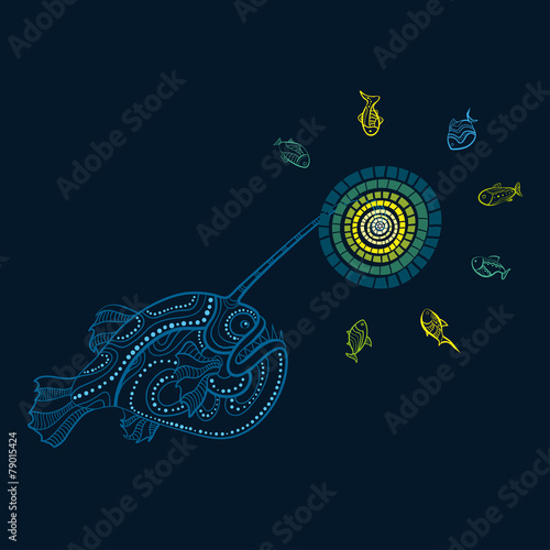 Deepwater fish hunting with lantern