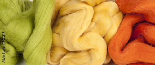 Felting activity - colorful wool slivers closeup photo