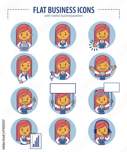 Set of flat business icons with businesswomen © natalypaint