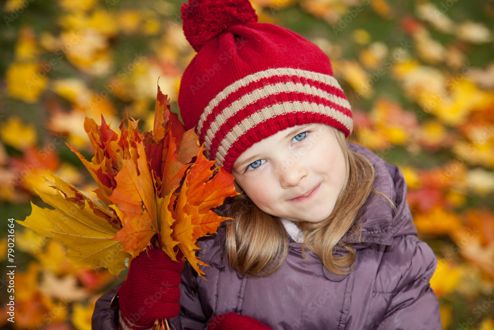 Little girl with autumn leaves Little girl with autumn leaves