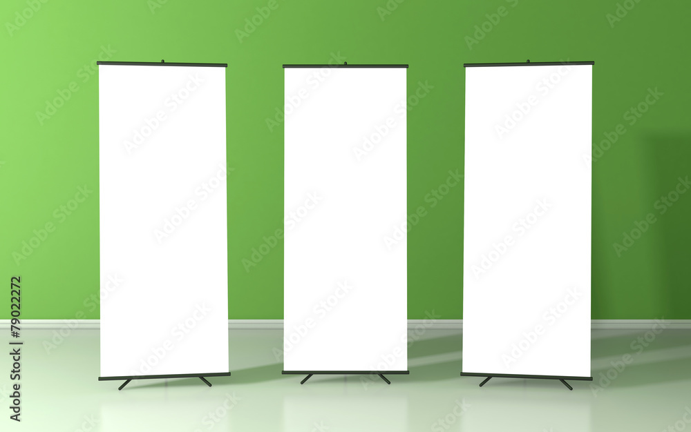 Set of three blank roll up posters - vertical billboard for text Set of three blank roll up posters - vertical billboard for text