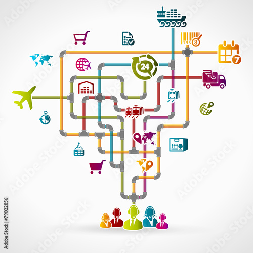 Industrial logistics illustration with shipping icon set
