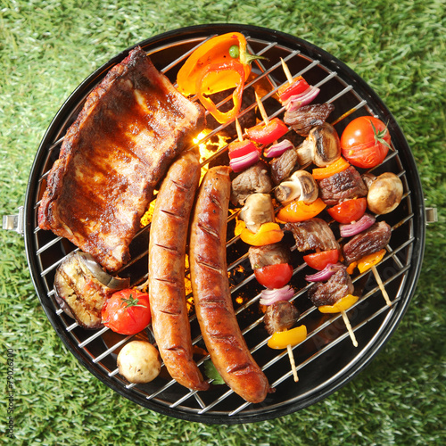 Tasty assortment of meat on a summer barbecue