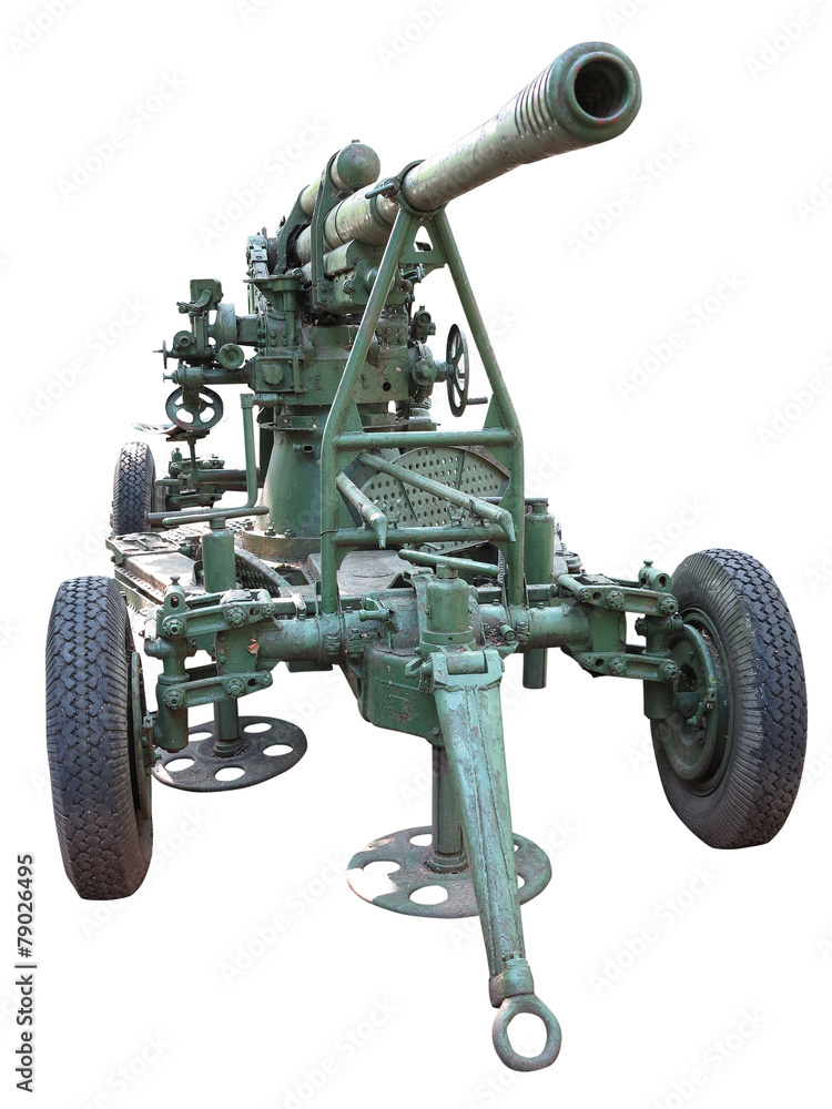 Russian old green anti-aircraft gun isolated over white Stock Photo ...