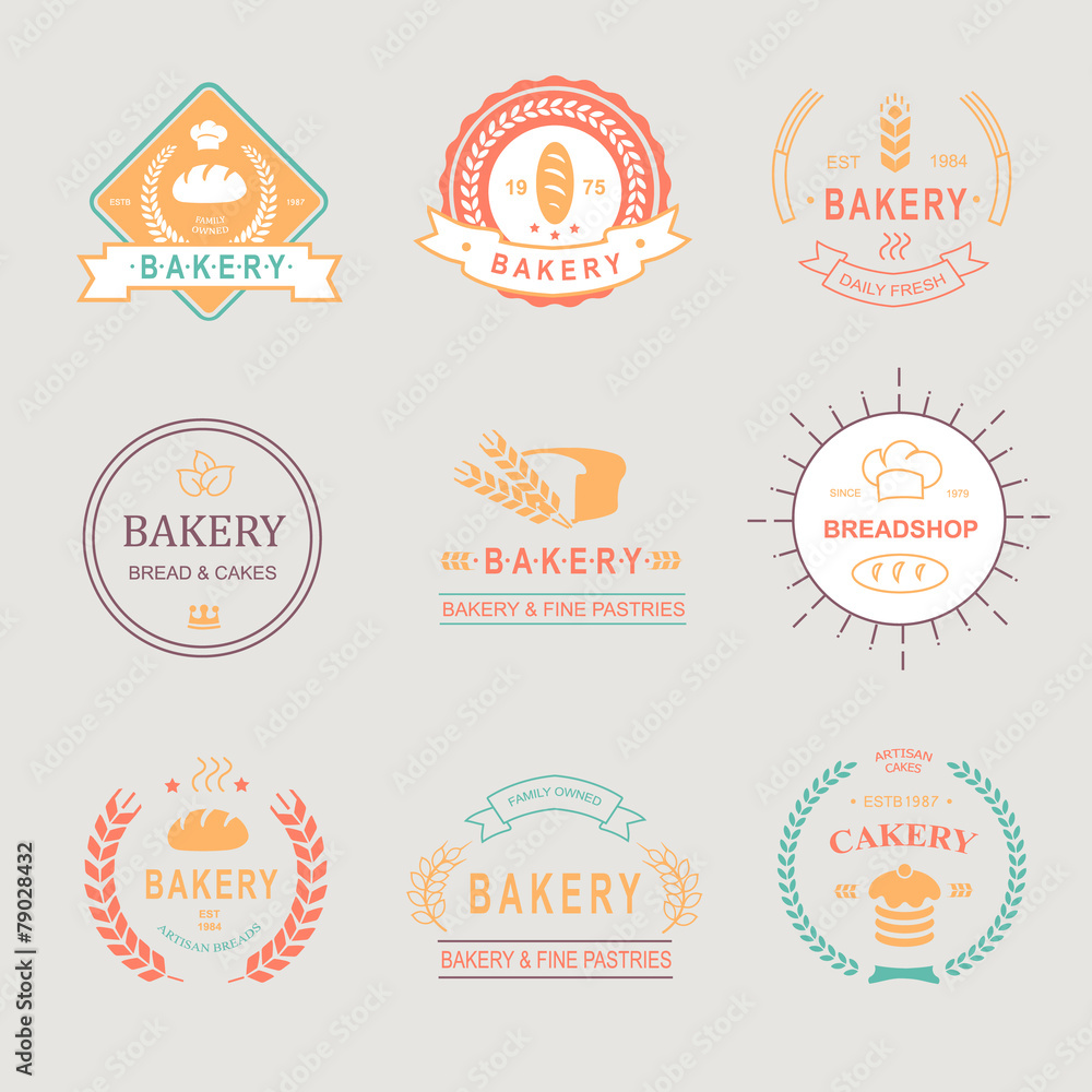 Vintage Retro Bakery Badges,Labels, logos . Bread, loaf, wheat