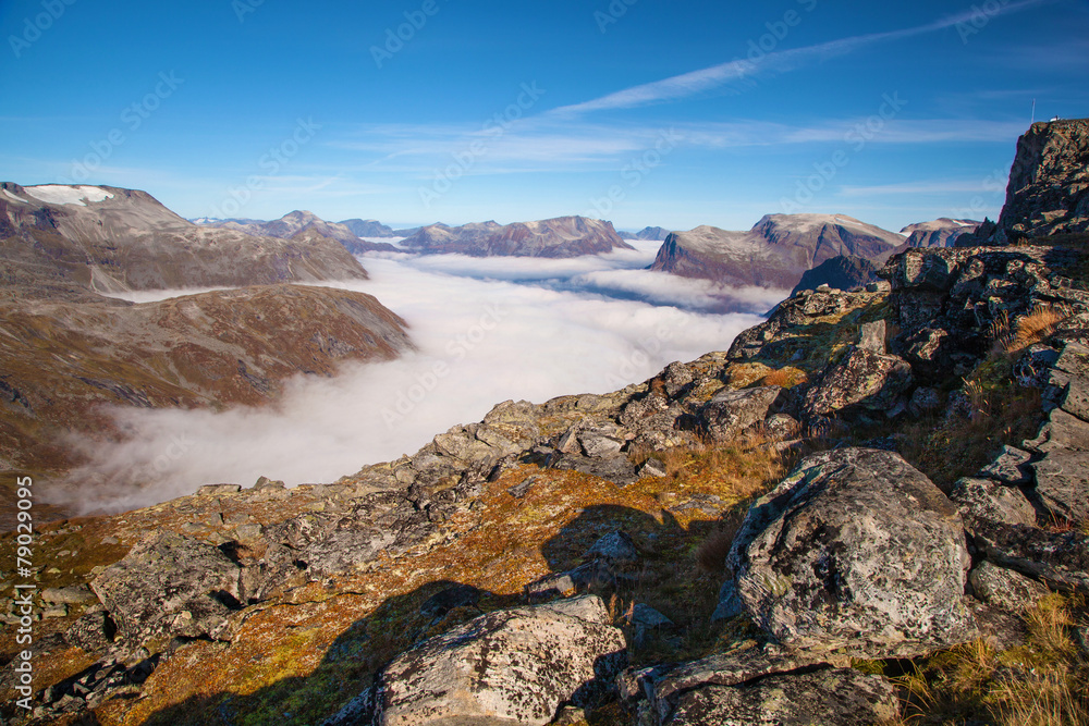 View from Dalsnibba mountain to clouds over Geiranger Norway View from Dalsnibba mountain to clouds over Geiranger Norway