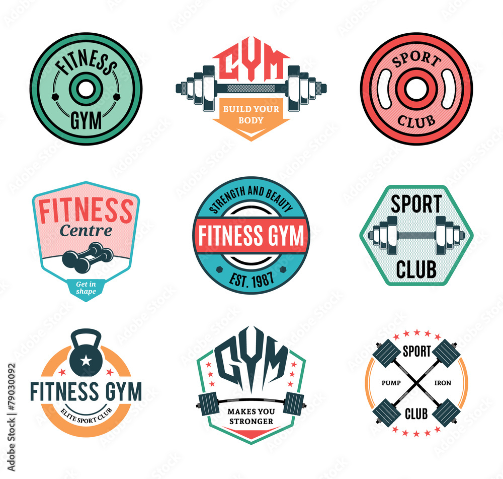 Set of Vector Gym and Fitness Logo, Labels and Athletic Badges